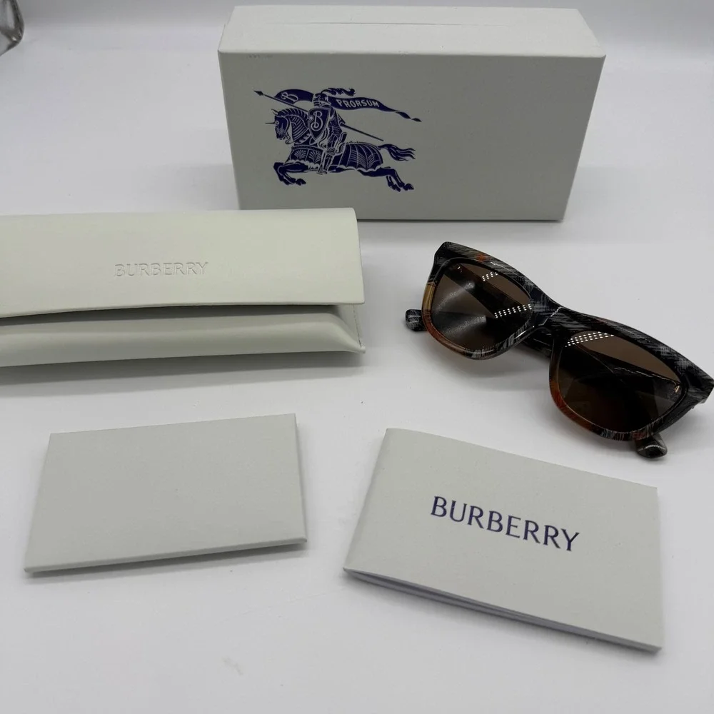 Burberry BE4435 Check Sand Cat Eye Sunglasses Dark Brown Lens 53mm